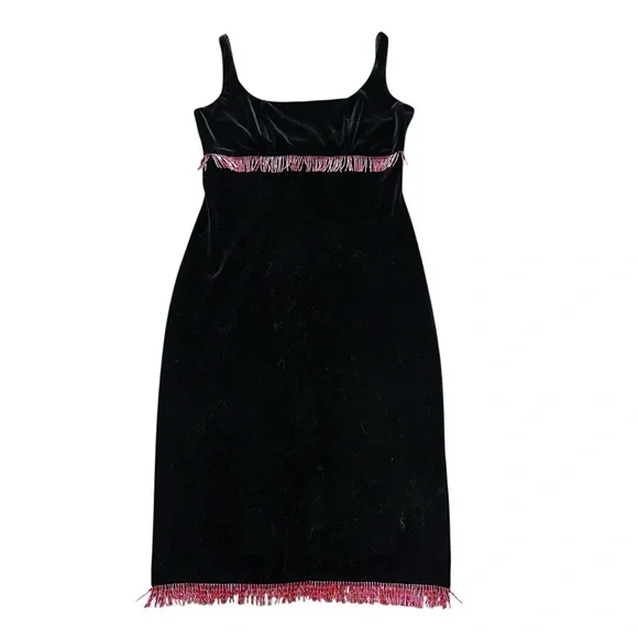 Y2K Betsey Johnson Velvet Beaded Midi Dress - Picture 1 of 7